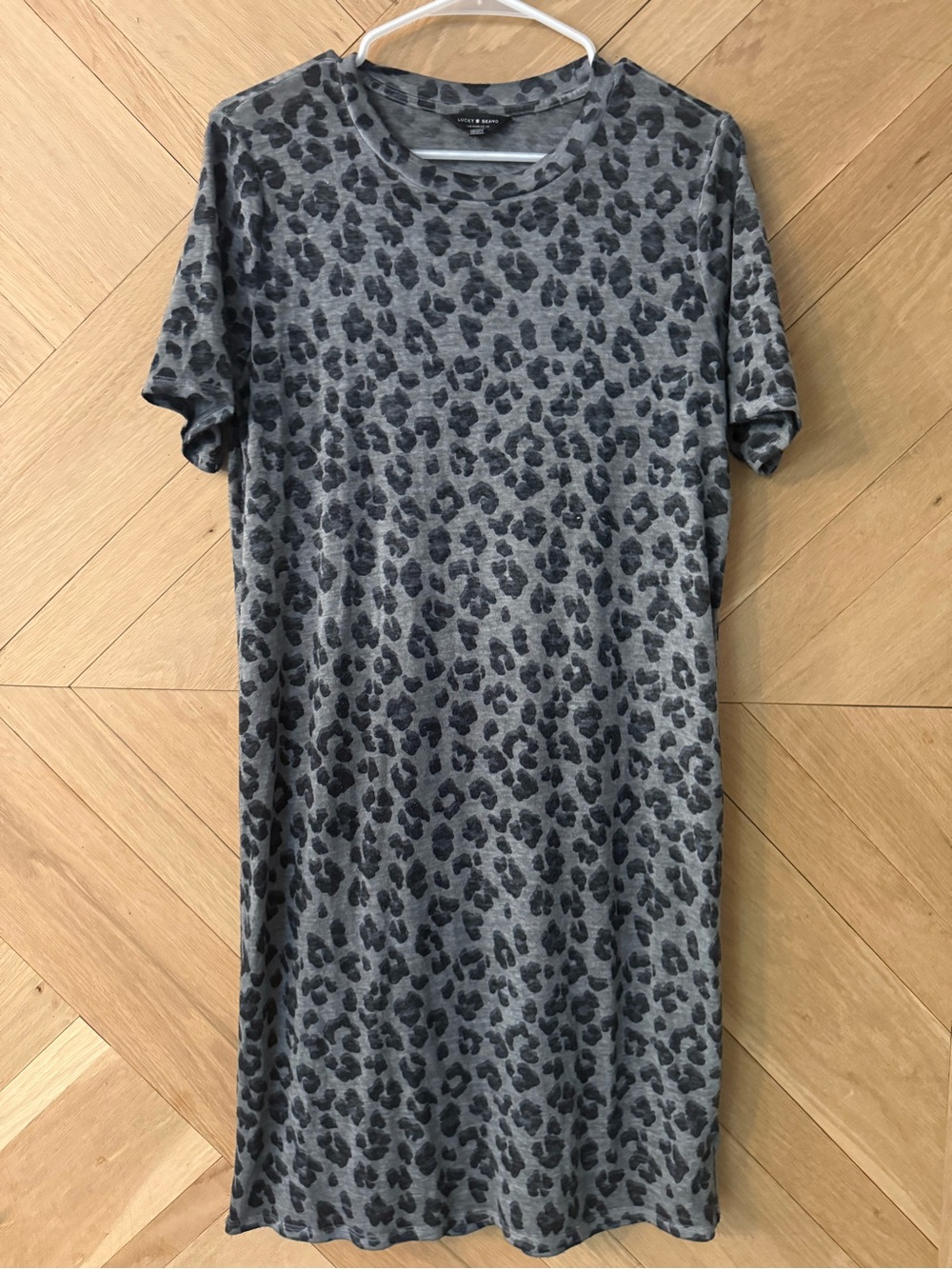 Lucky Brand Gray & Black Leopard-Print Tee Dress